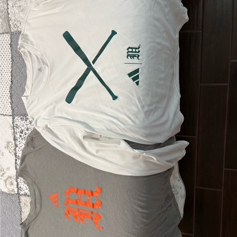 Adidas Men's White and Gray Tees with Graphic Design